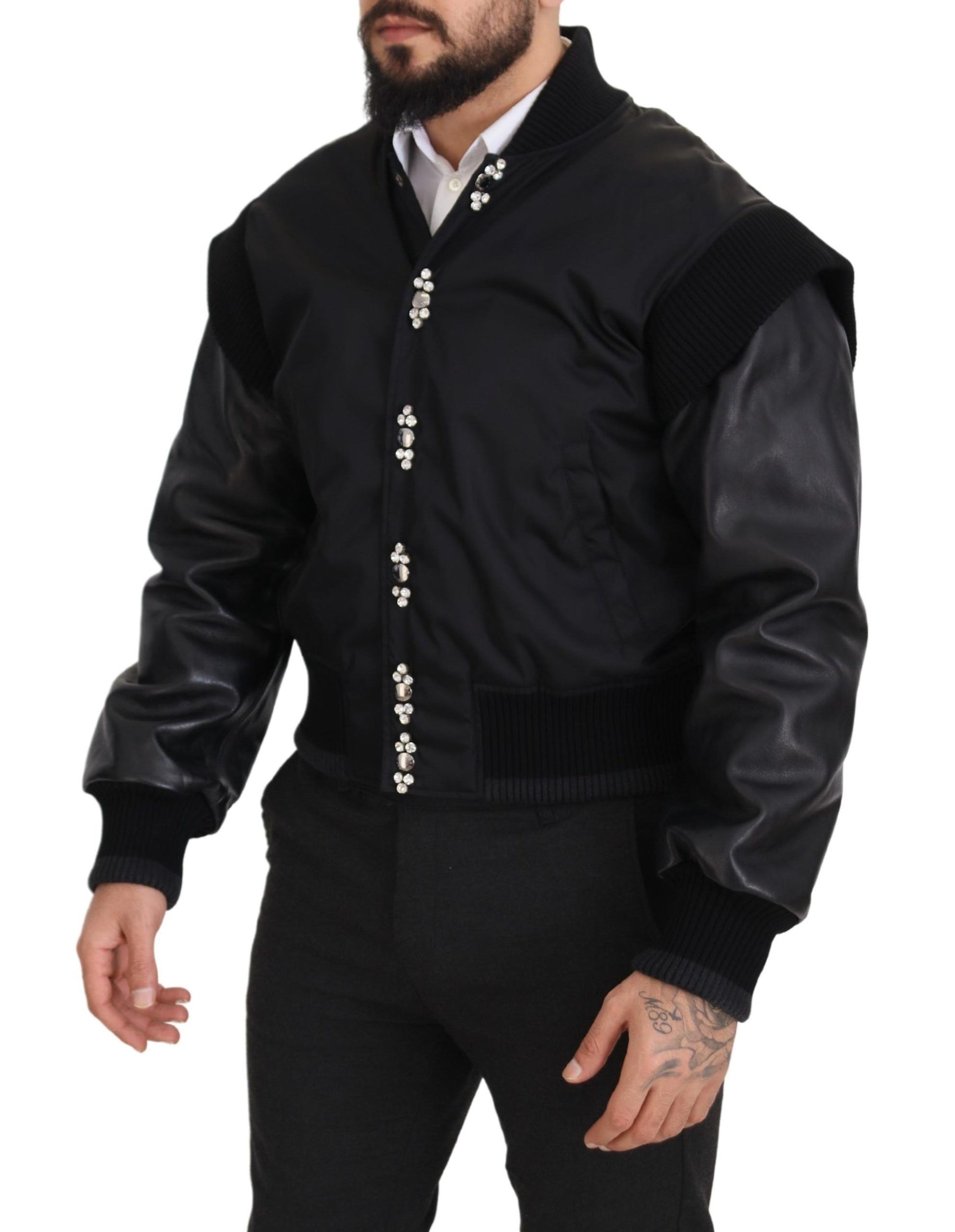 Veste Dolce & Gabbana en nylon noir avec boutons en cristal