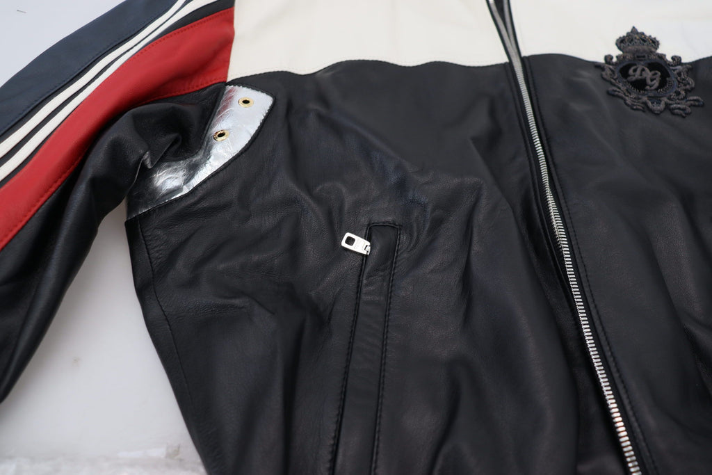 Dolce & Gabbana Black Leather Hooded Blouson Coat Jacket