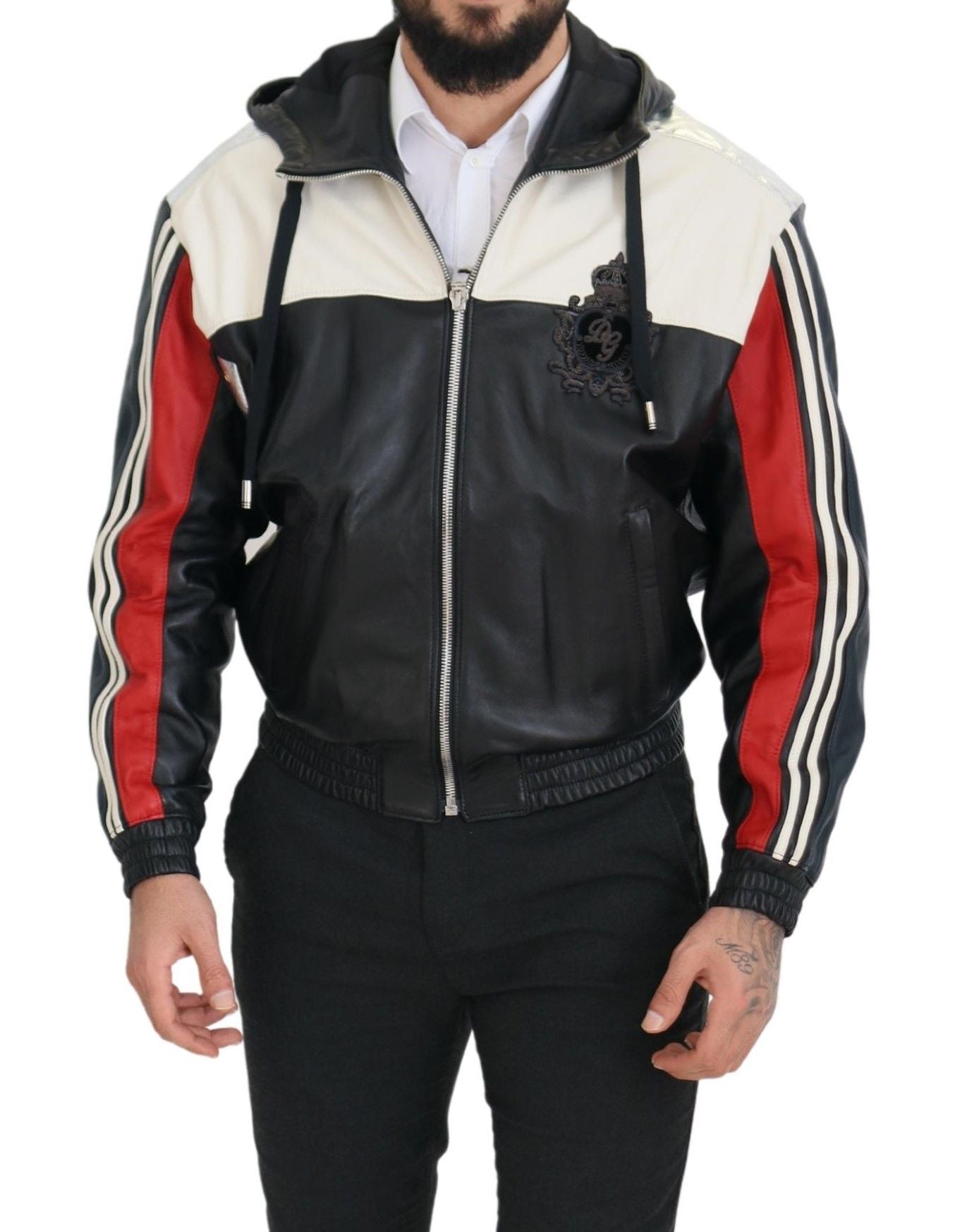Dolce & Gabbana Black Leather Hooded Blouson Coat Jacket