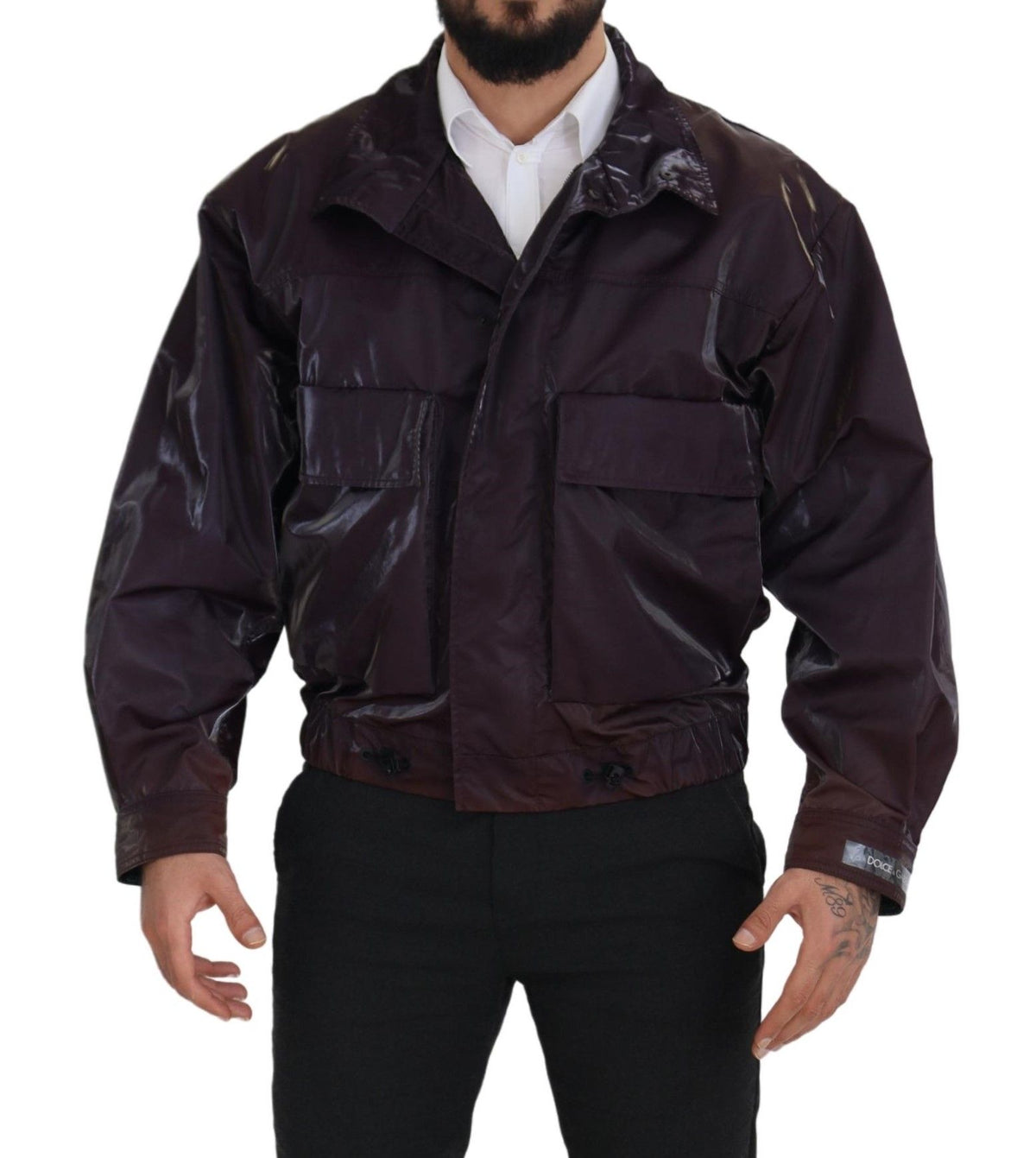 Dolce & Gabbana Lila Nylon Stehkragen Biker Mantel Jacke