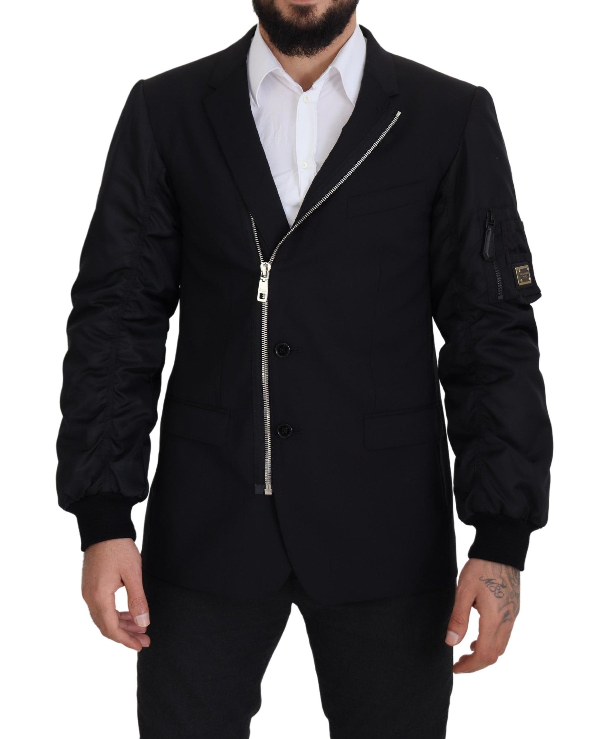 Veste Dolce & Gabbana en Laine Noire à Manches Longues Entièrement Zippée