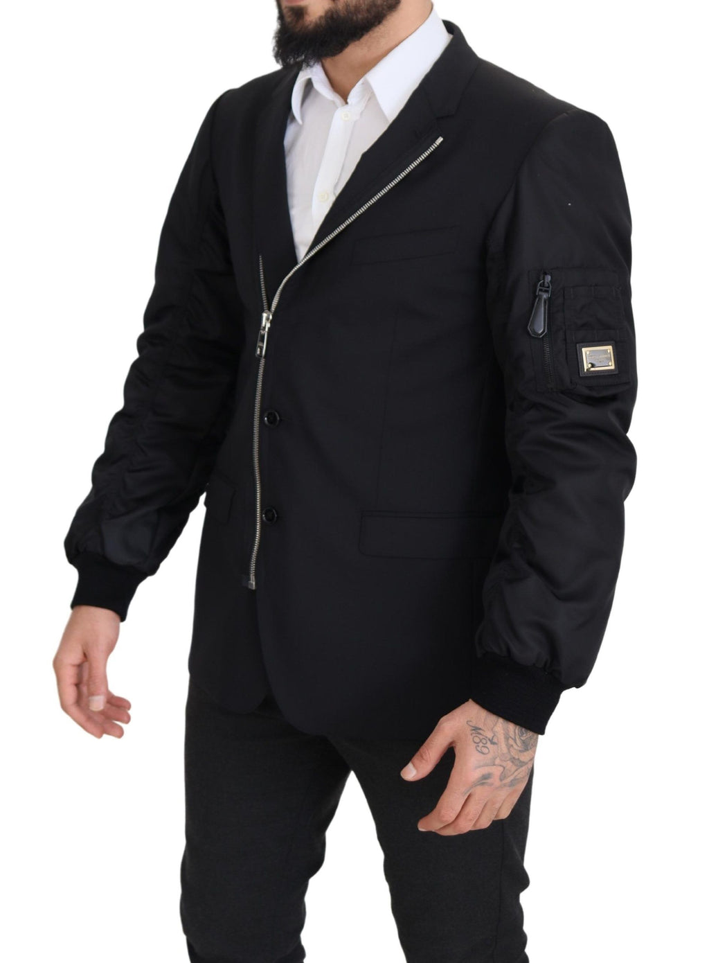 Veste Dolce & Gabbana en Laine Noire à Manches Longues Entièrement Zippée