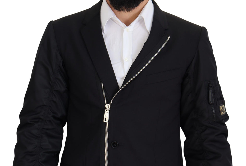 Veste Dolce & Gabbana en Laine Noire à Manches Longues Entièrement Zippée
