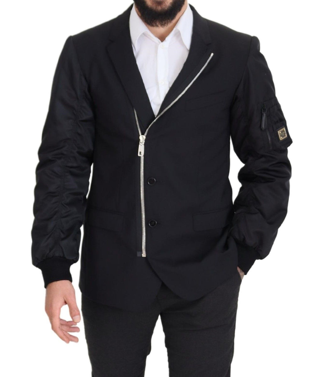 Veste Dolce & Gabbana en Laine Noire à Manches Longues Entièrement Zippée
