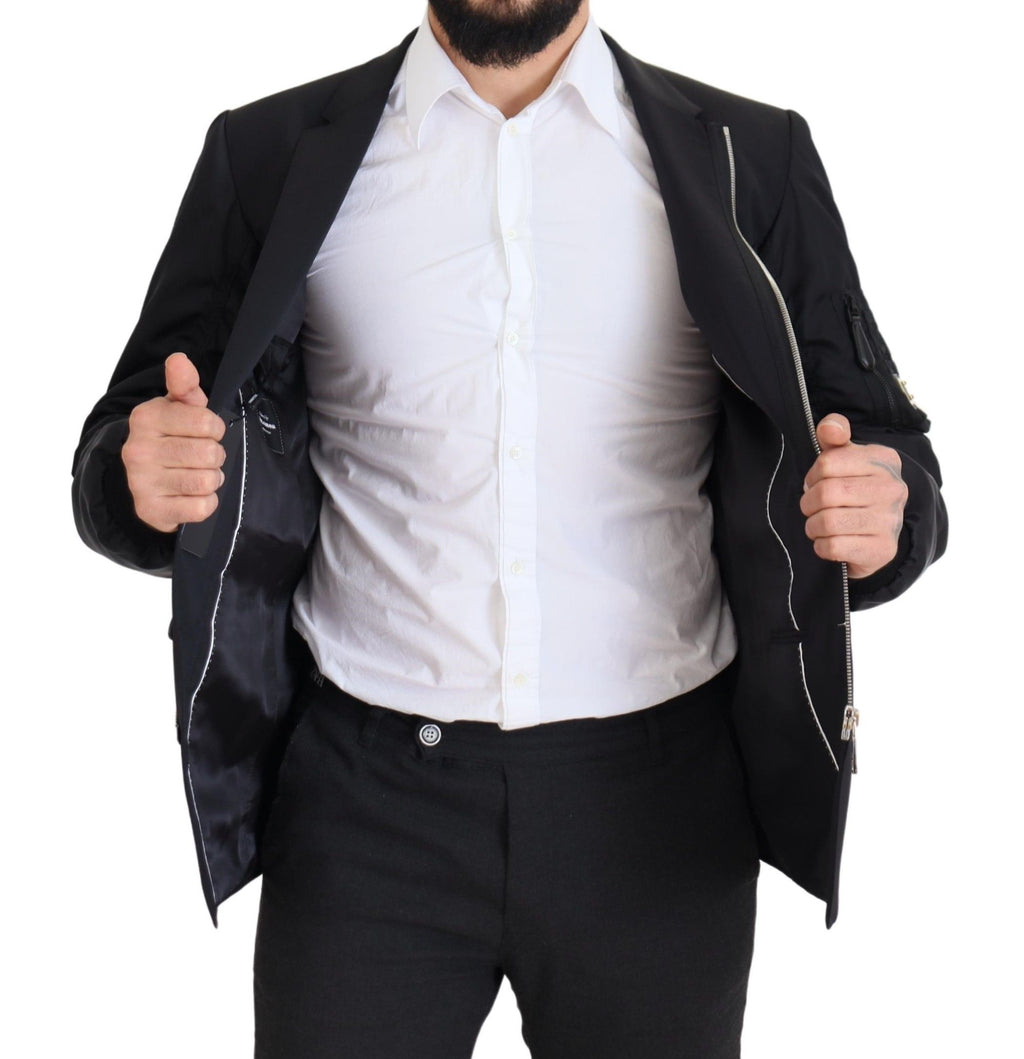 Veste Dolce & Gabbana en Laine Noire à Manches Longues Entièrement Zippée