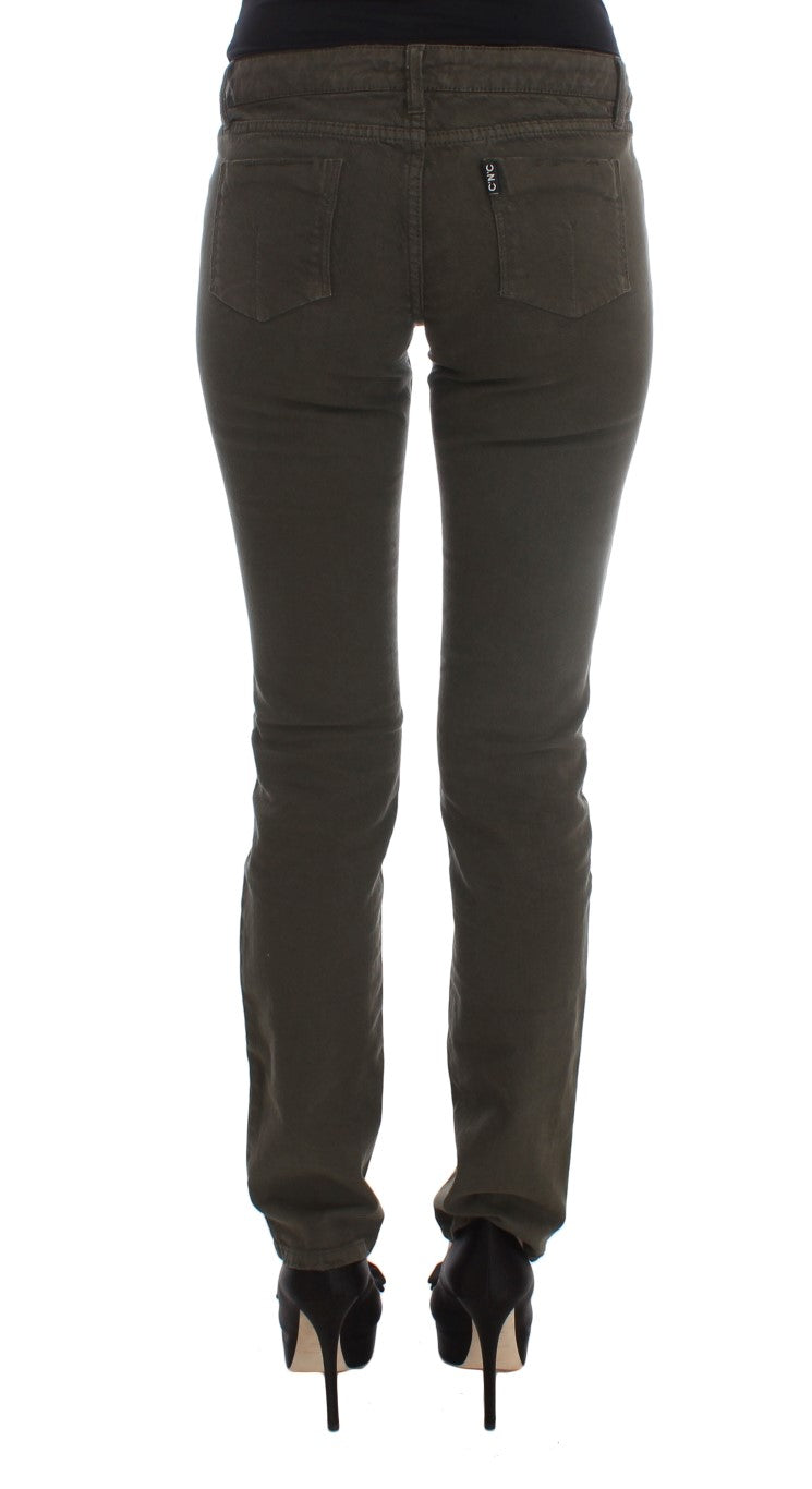 Jean slim Costume National en coton mélangé vert