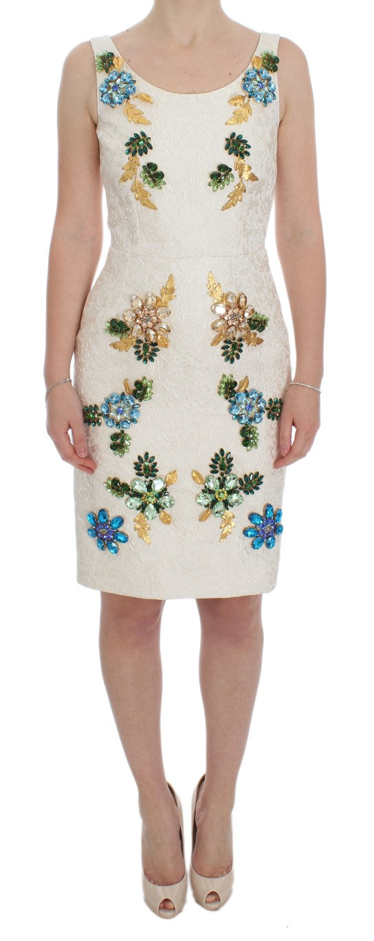 Robe fourreau Dolce & Gabbana en brocart blanc ornée de cristaux