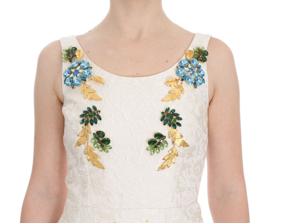 Robe fourreau Dolce & Gabbana en brocart blanc ornée de cristaux