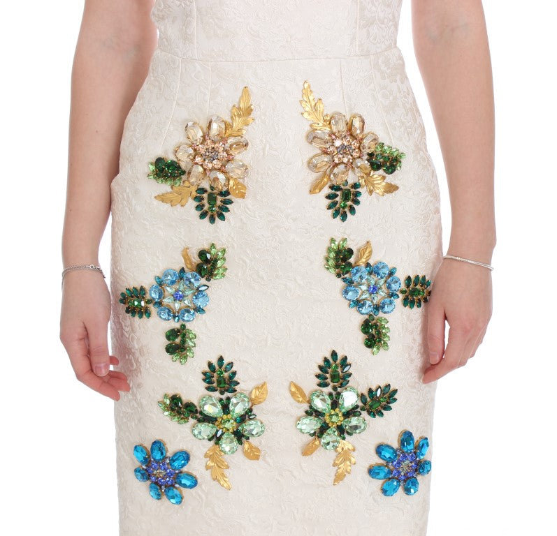 Robe fourreau Dolce & Gabbana en brocart blanc ornée de cristaux