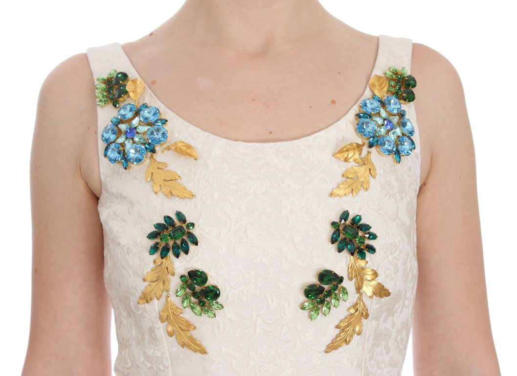 Robe fourreau Dolce & Gabbana en brocart blanc ornée de cristaux