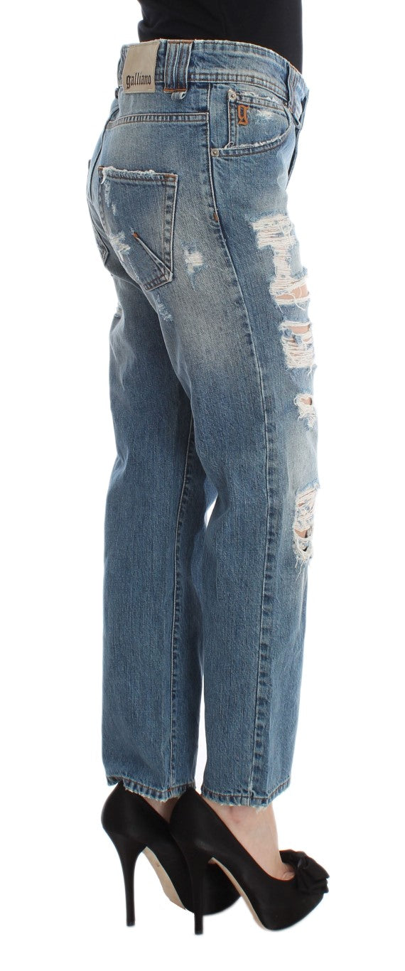 Jean court boyfriend en coton bleu délavé John Galliano