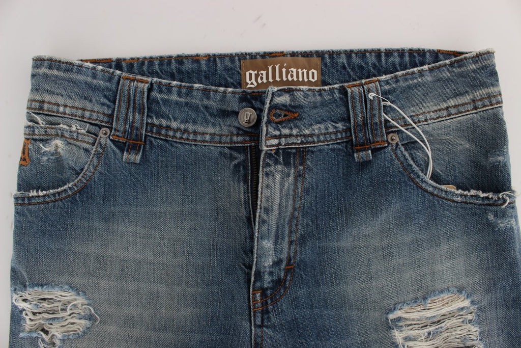 Jean court boyfriend en coton bleu délavé John Galliano