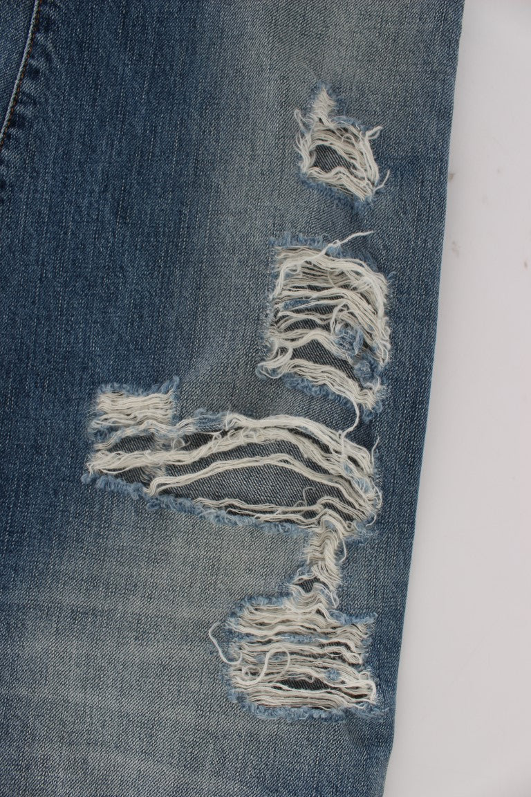 Jean court boyfriend en coton bleu délavé John Galliano
