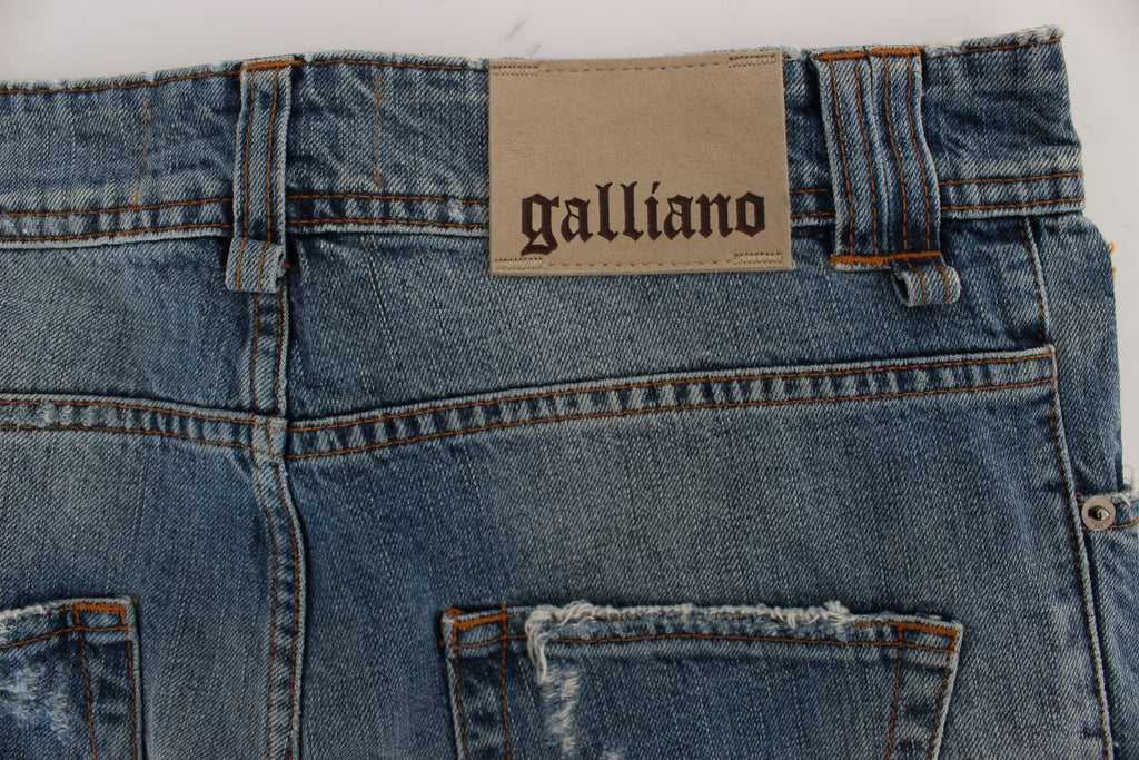 Jean court boyfriend en coton bleu délavé John Galliano