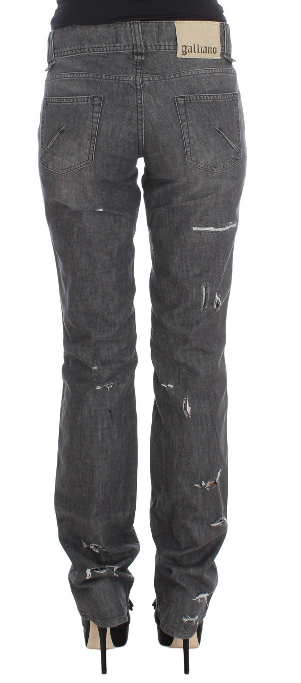 Jean John Galliano coupe droite en coton délavé gris déchiré