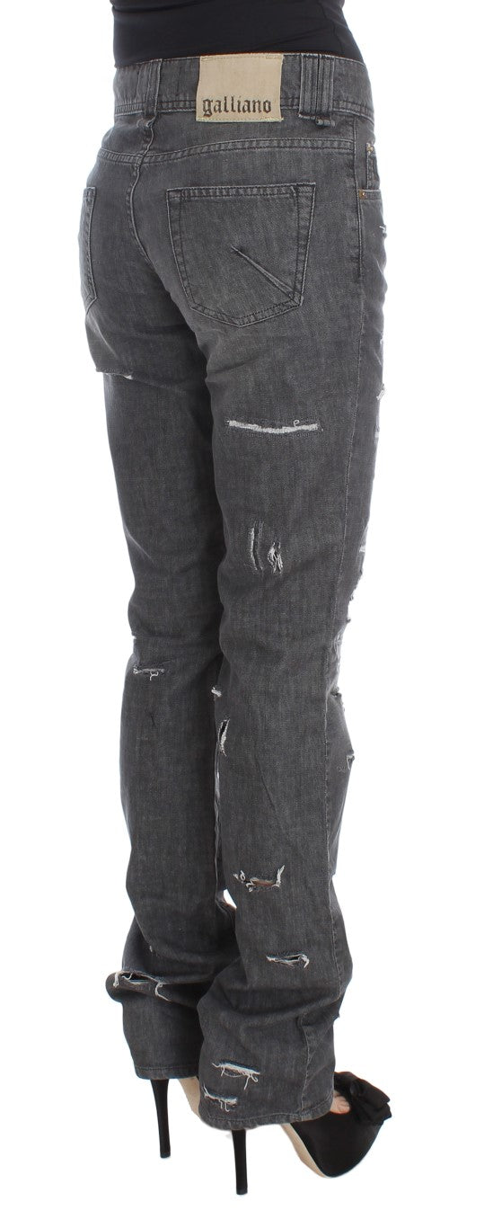 Jean John Galliano coupe droite en coton délavé gris déchiré