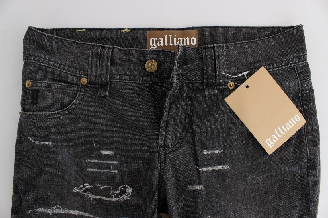 Jean John Galliano coupe droite en coton délavé gris déchiré