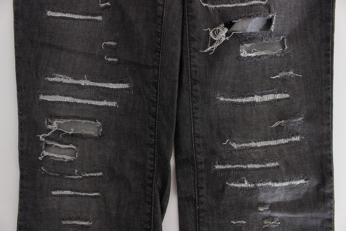 Jean John Galliano coupe droite en coton délavé gris déchiré