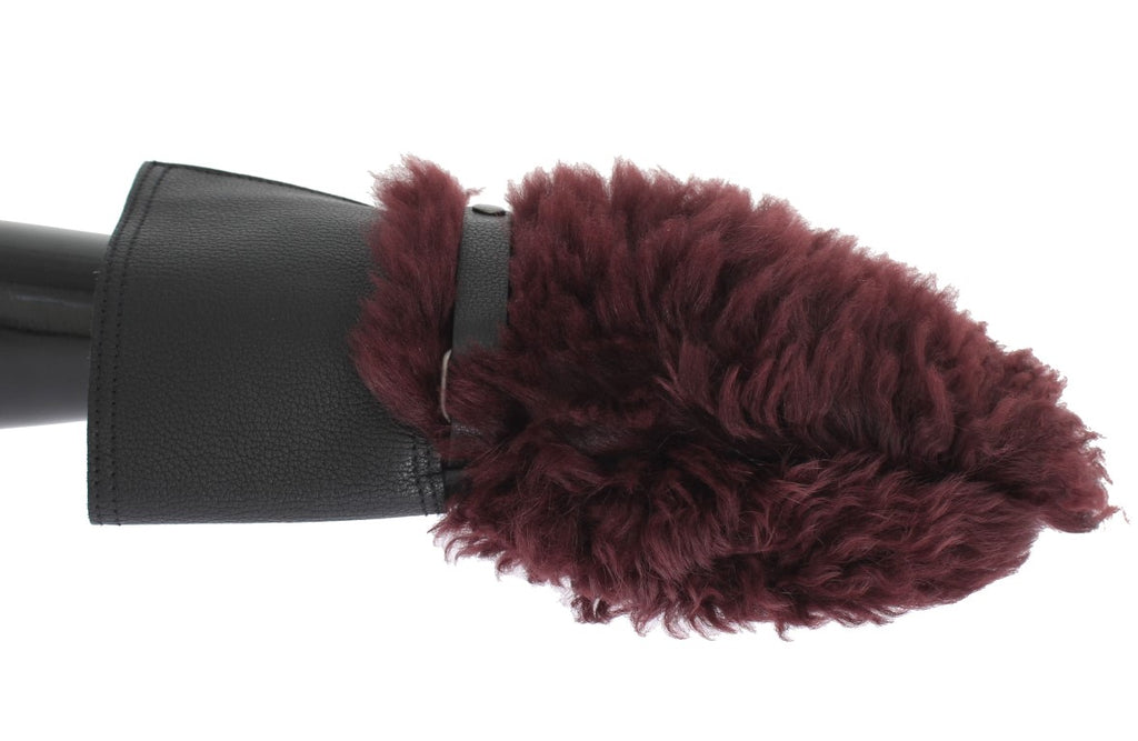 Dolce &amp; Gabbana Schwarze Lederhandschuhe aus Bordeaux-Lammfell