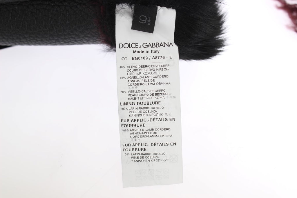 Dolce &amp; Gabbana Schwarze Lederhandschuhe aus Bordeaux-Lammfell