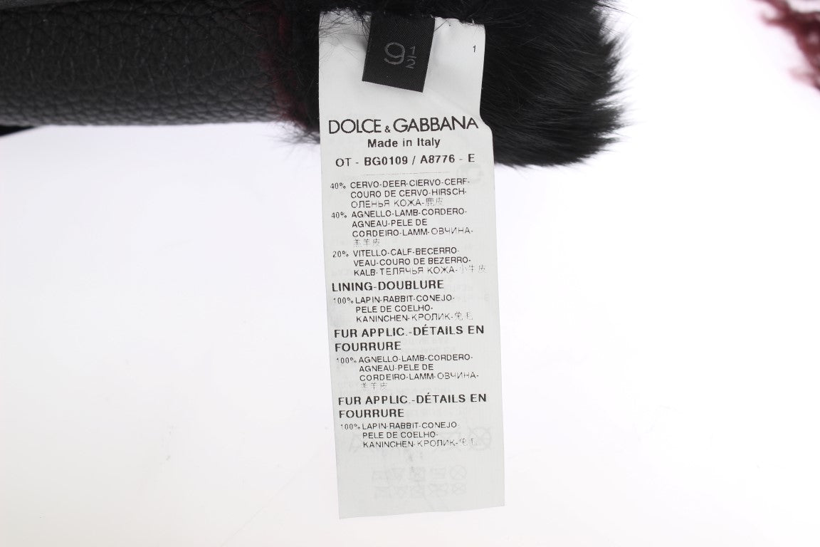 Dolce &amp; Gabbana Schwarze Lederhandschuhe aus Bordeaux-Lammfell