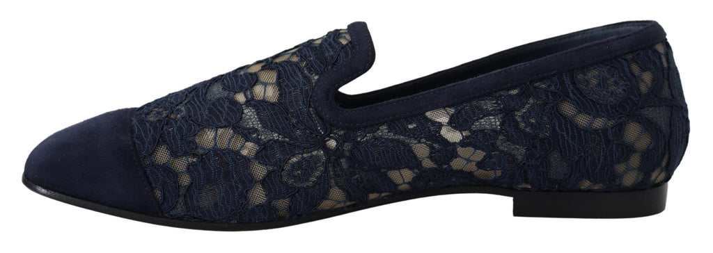 Dolce & Gabbana Blue Slip On Loafers for Women side view