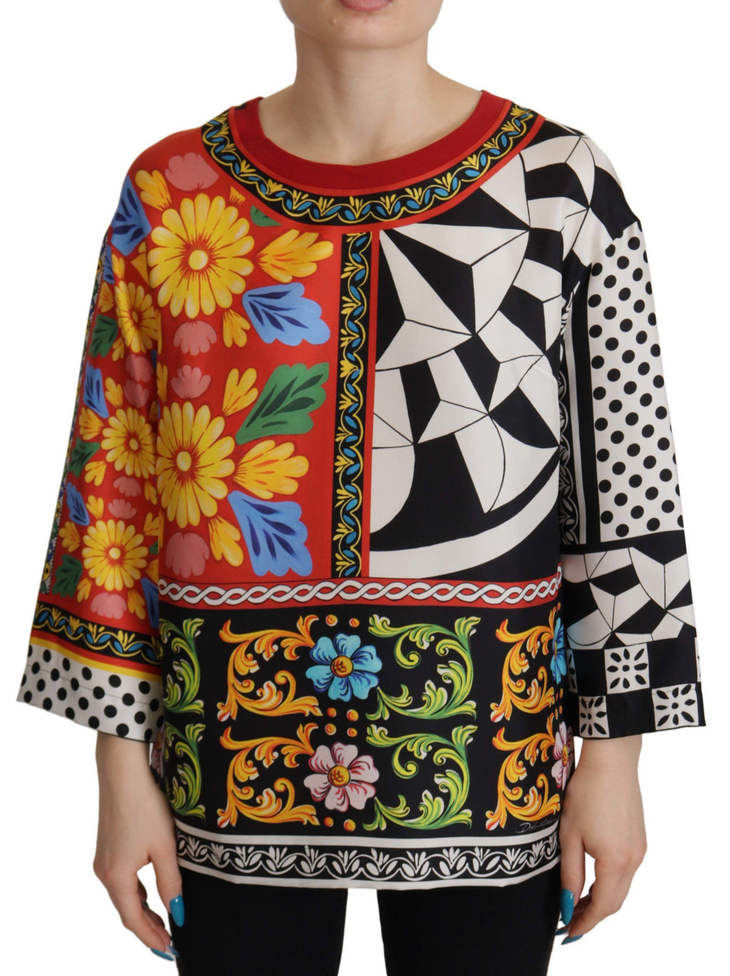 Chemisier ample Dolce & Gabbana à manches longues et imprimé baroque multicolore