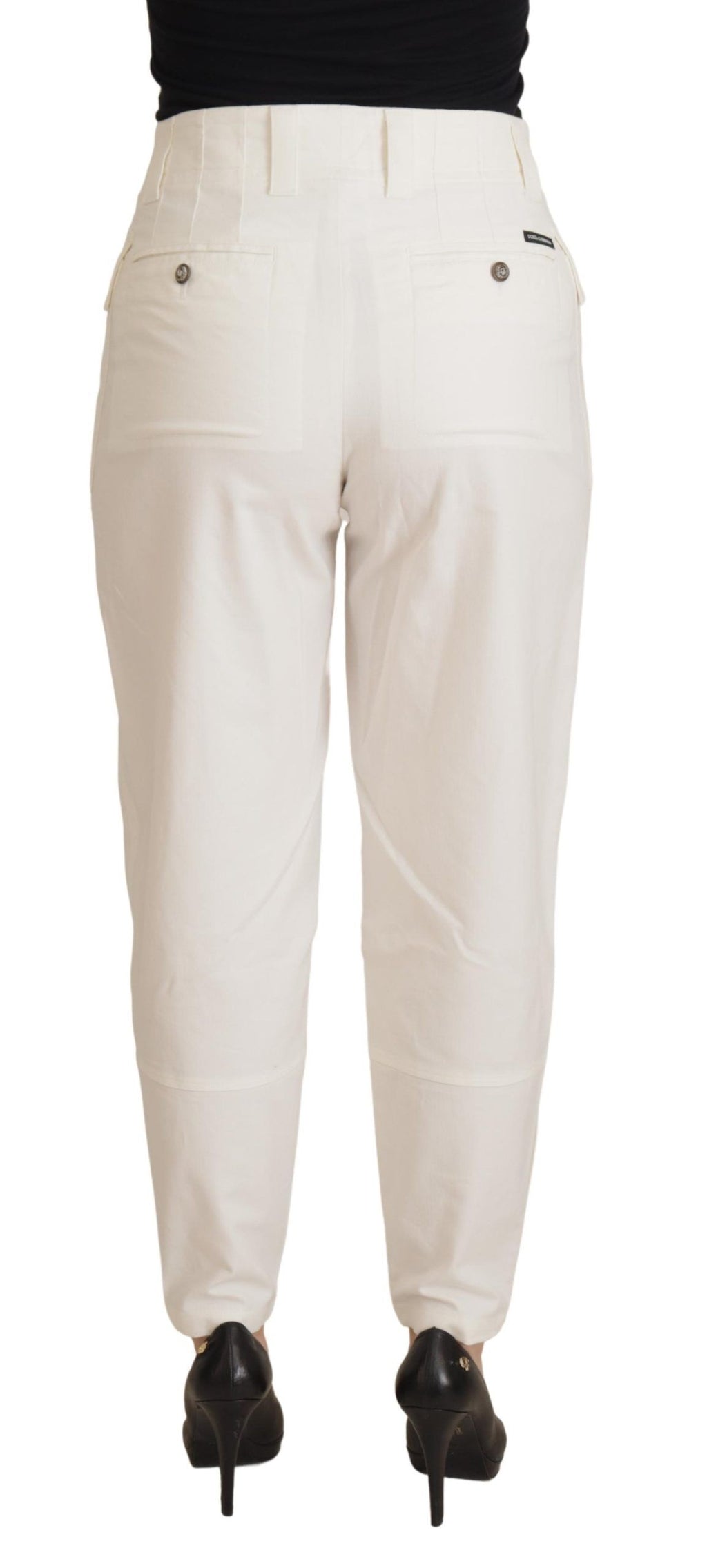 Pantalon effilé taille haute blanc en coton pour femme Dolce & Gabbana