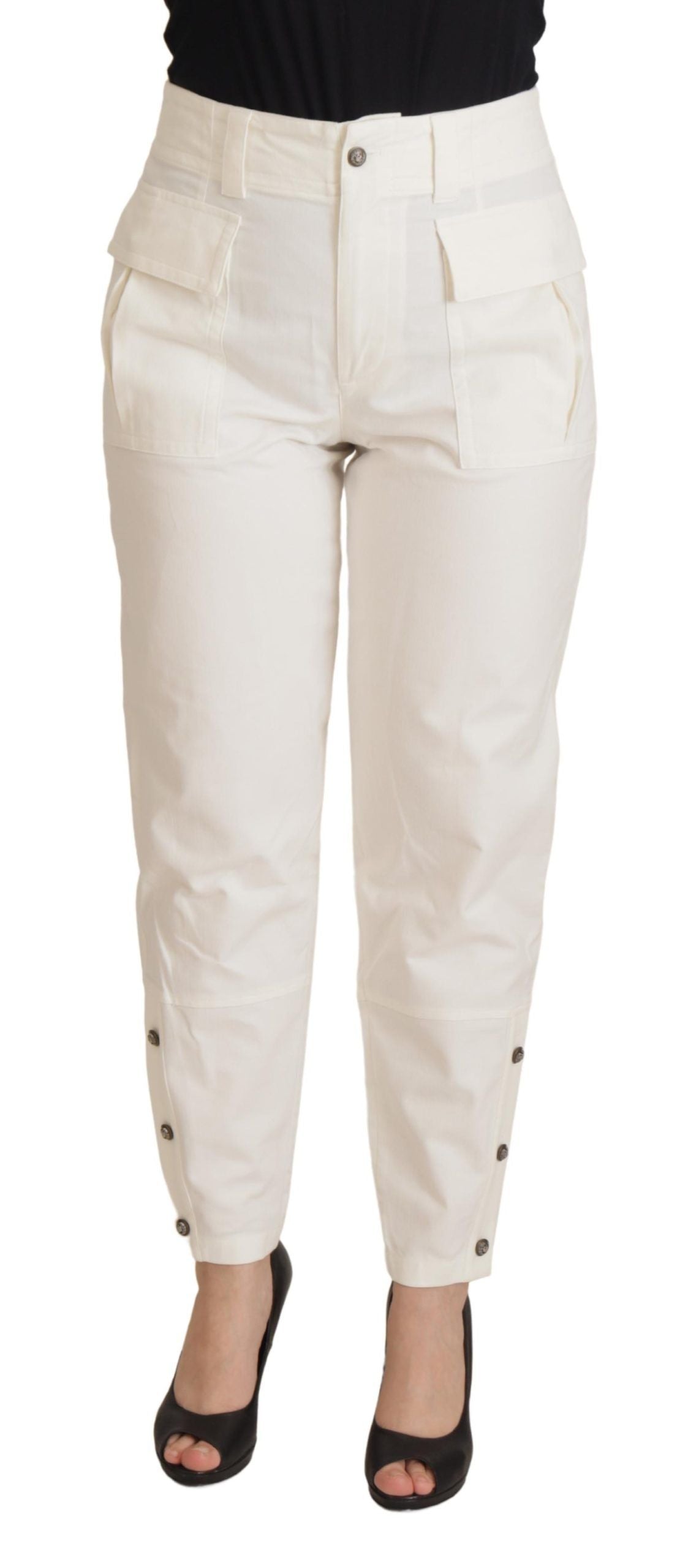 Pantalon effilé taille haute blanc en coton pour femme Dolce & Gabbana