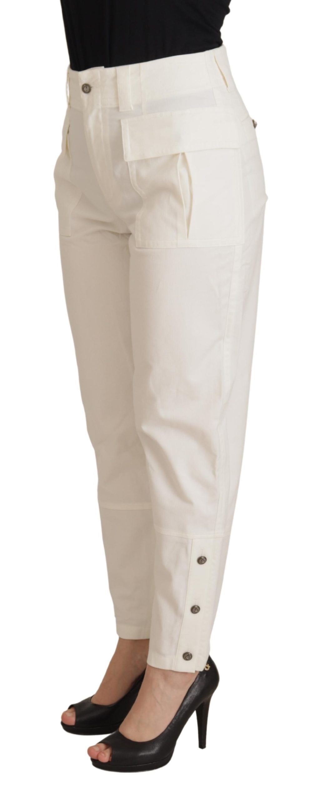 Pantalon effilé taille haute blanc en coton pour femme Dolce & Gabbana