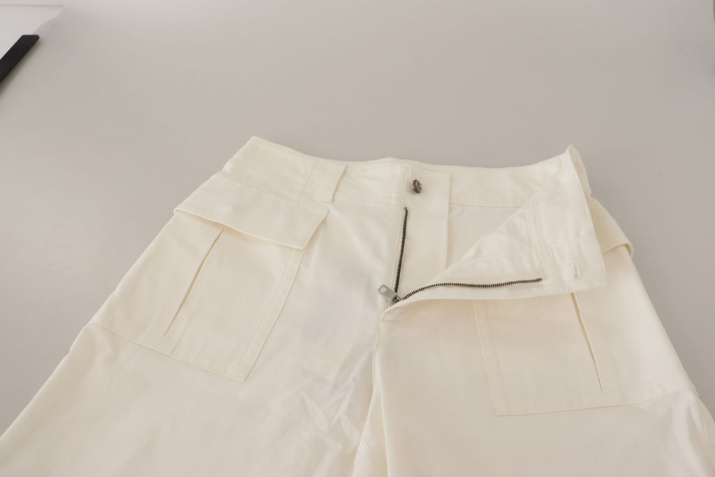 Pantalon effilé taille haute blanc en coton pour femme Dolce & Gabbana