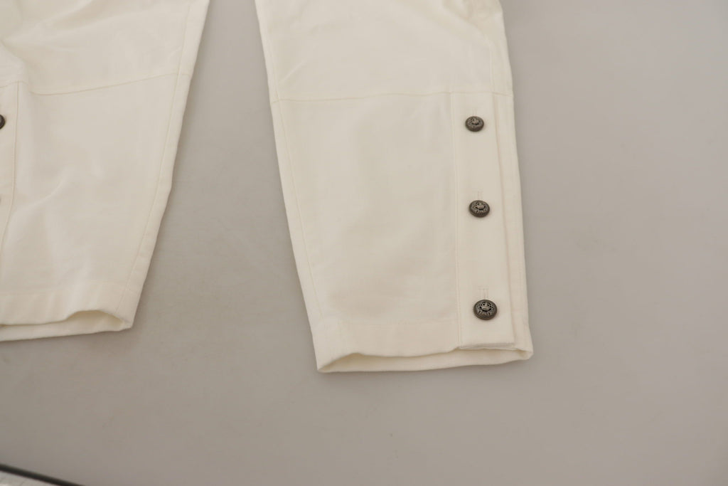 Pantalon effilé taille haute blanc en coton pour femme Dolce & Gabbana
