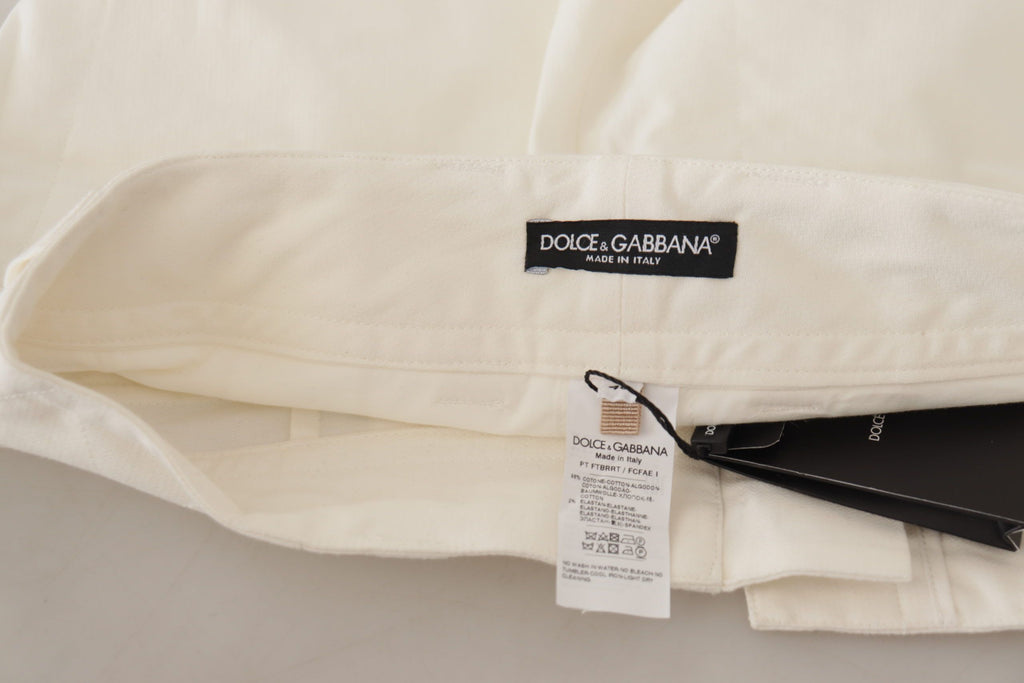Pantalon effilé taille haute blanc en coton pour femme Dolce & Gabbana