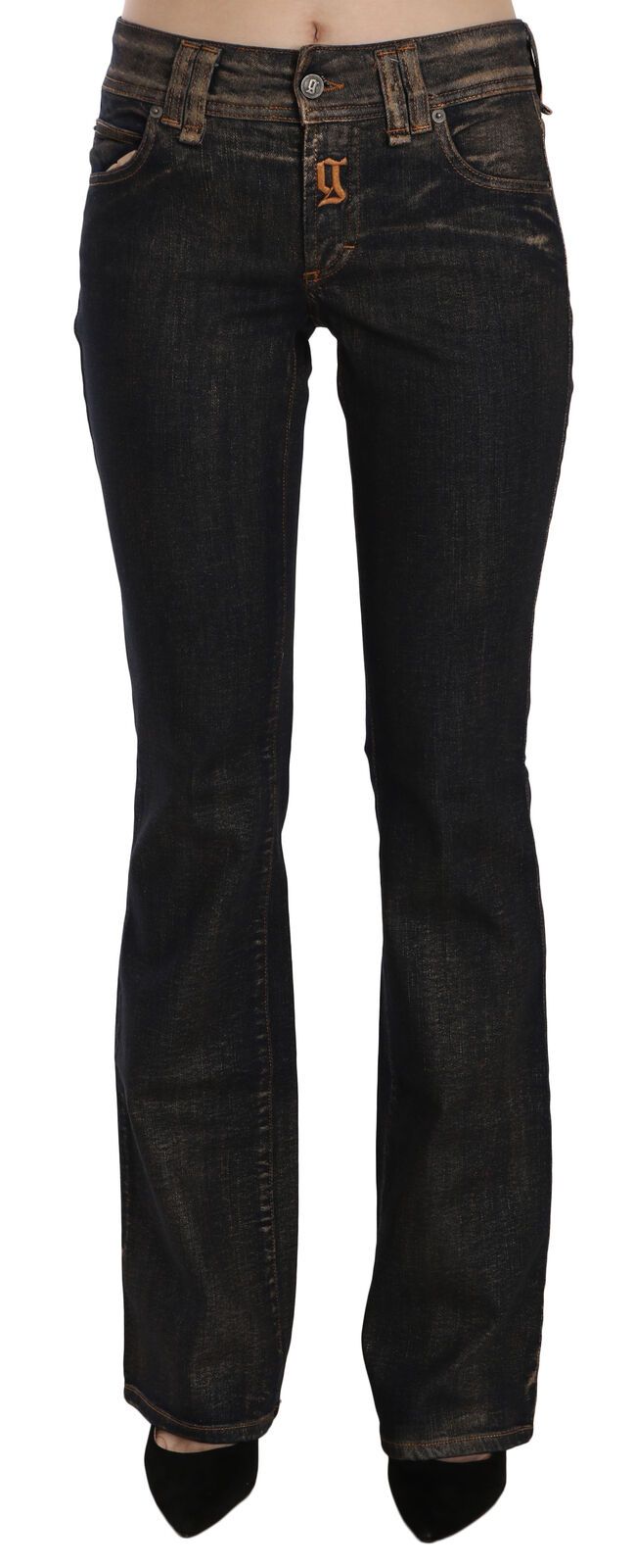 Pantalon en jean évasé John Galliano noir délavé taille mi-haute en coton
