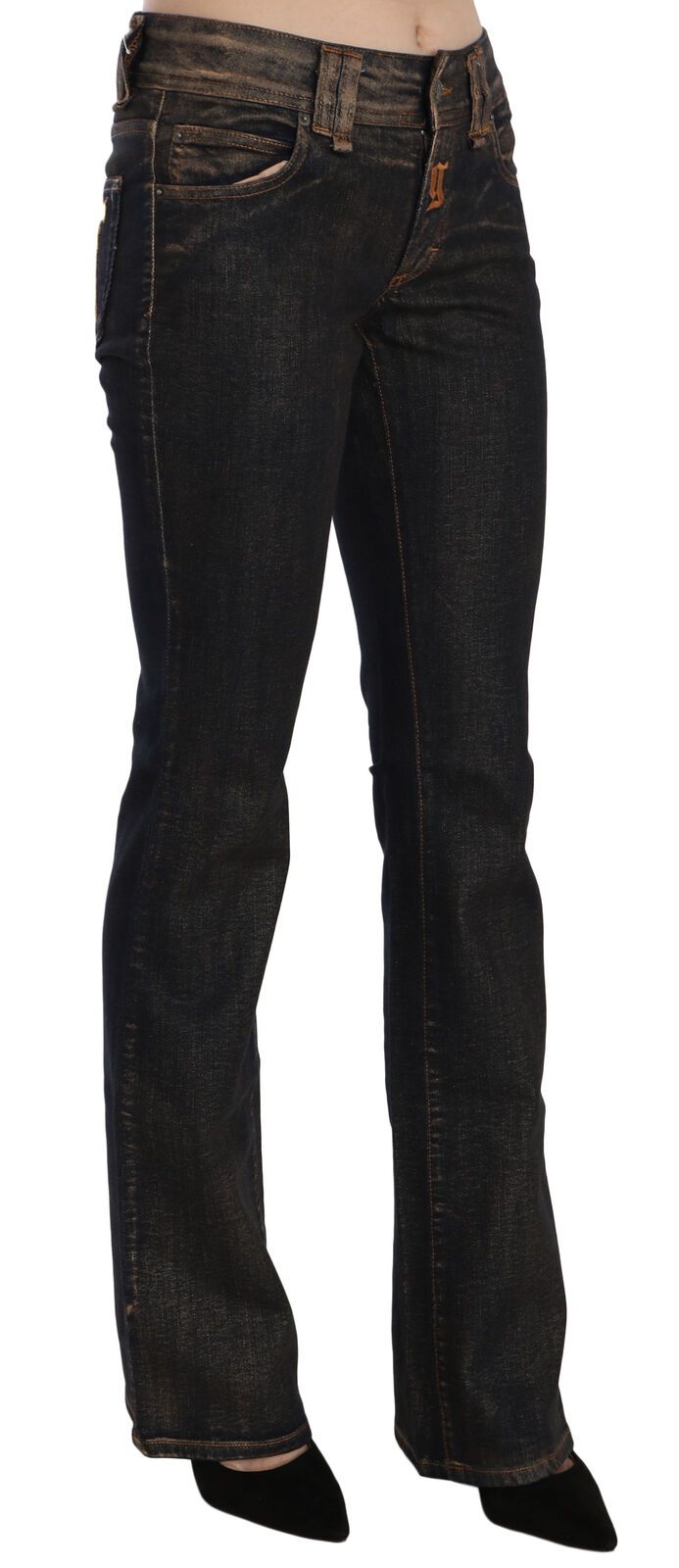 Pantalon en jean évasé John Galliano noir délavé taille mi-haute en coton