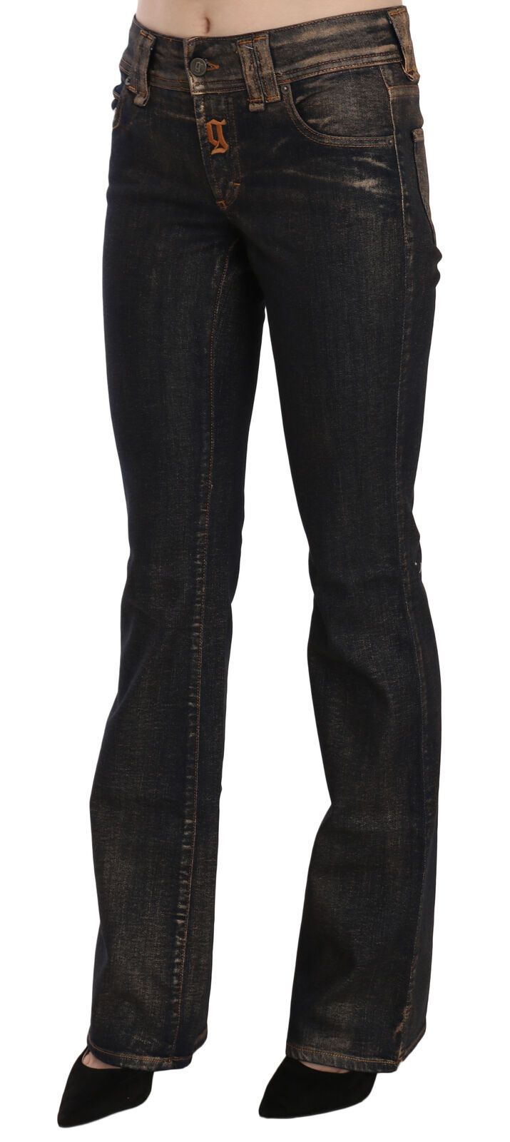 Pantalon en jean évasé John Galliano noir délavé taille mi-haute en coton