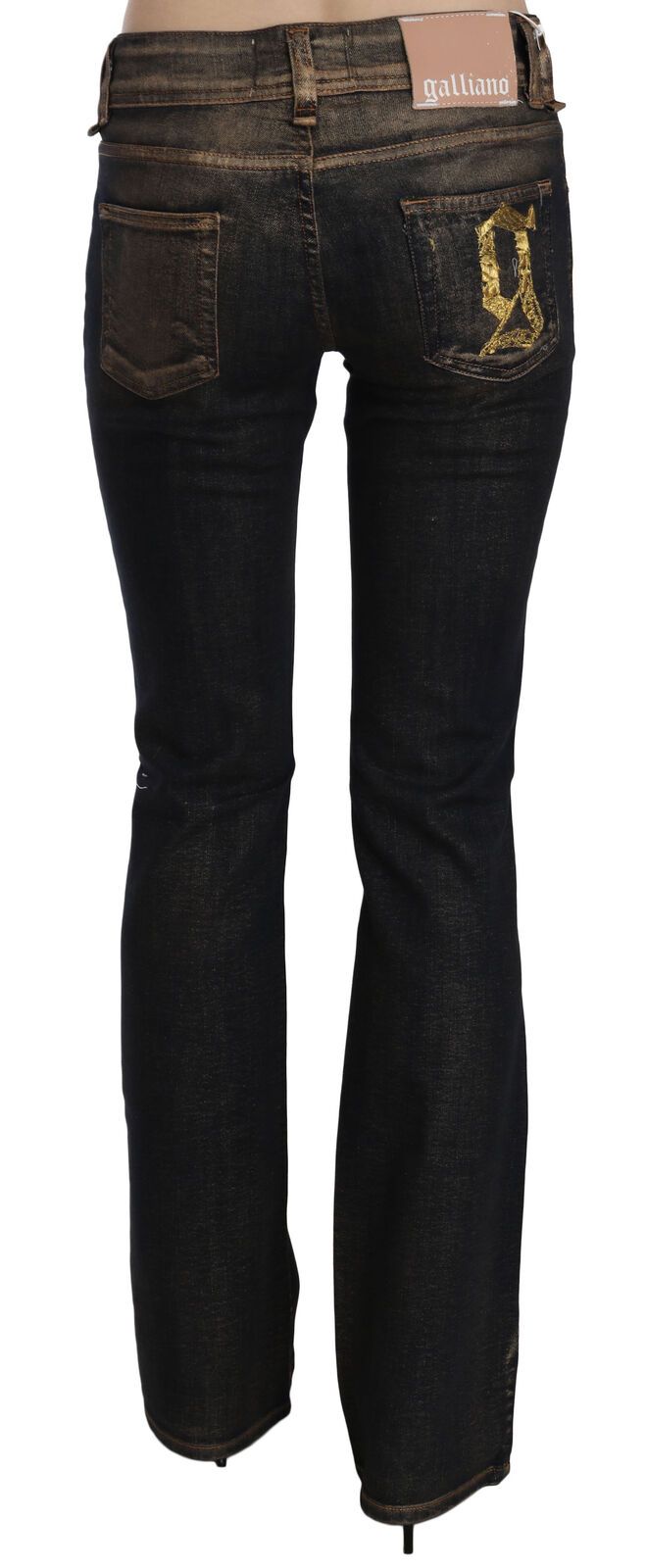 Pantalon en jean évasé John Galliano noir délavé taille mi-haute en coton