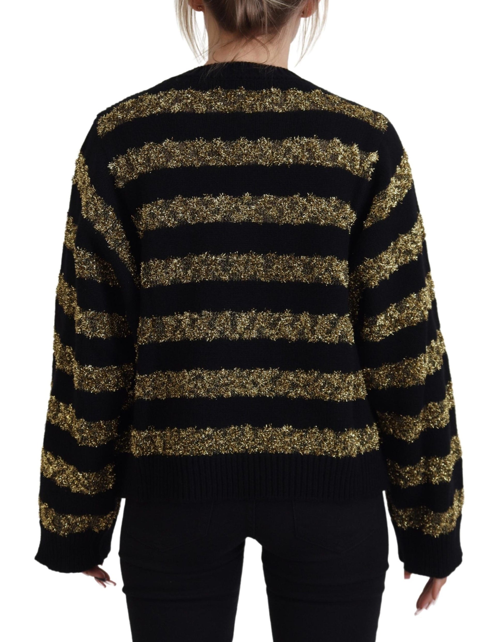 Pull en cachemire Dolce & Gabbana D&G noir et or orné de cristaux