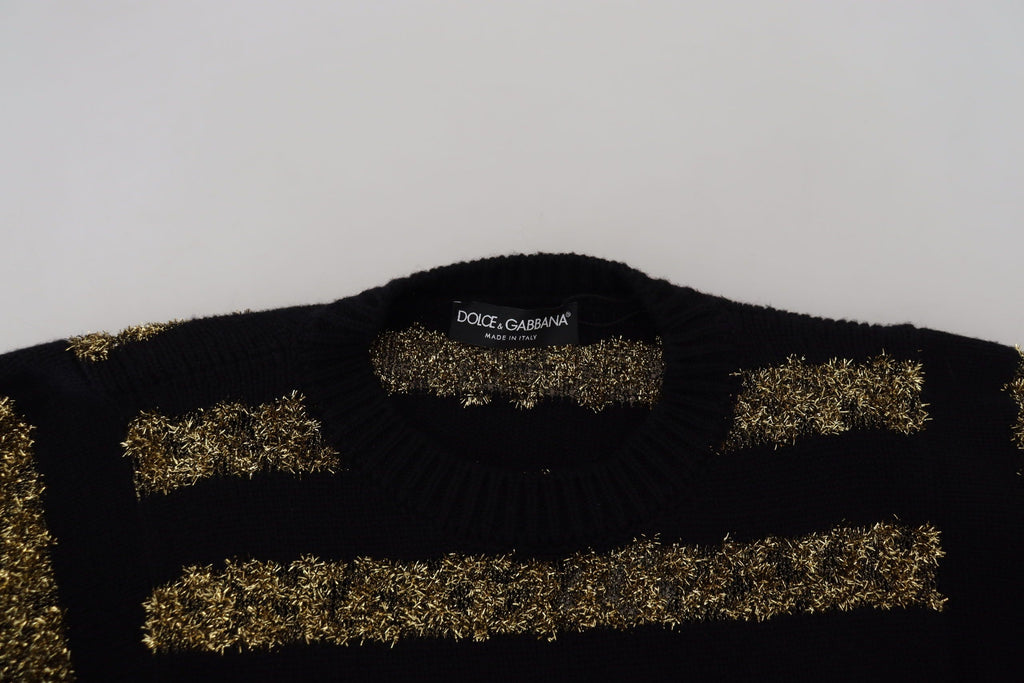 Pull en cachemire Dolce & Gabbana D&G noir et or orné de cristaux