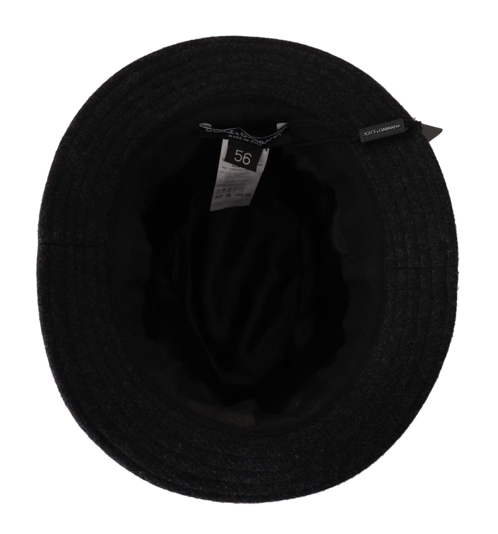 Dolce & Gabbana Chapeau Fedora Trilby Logo en Laine Vierge Grise