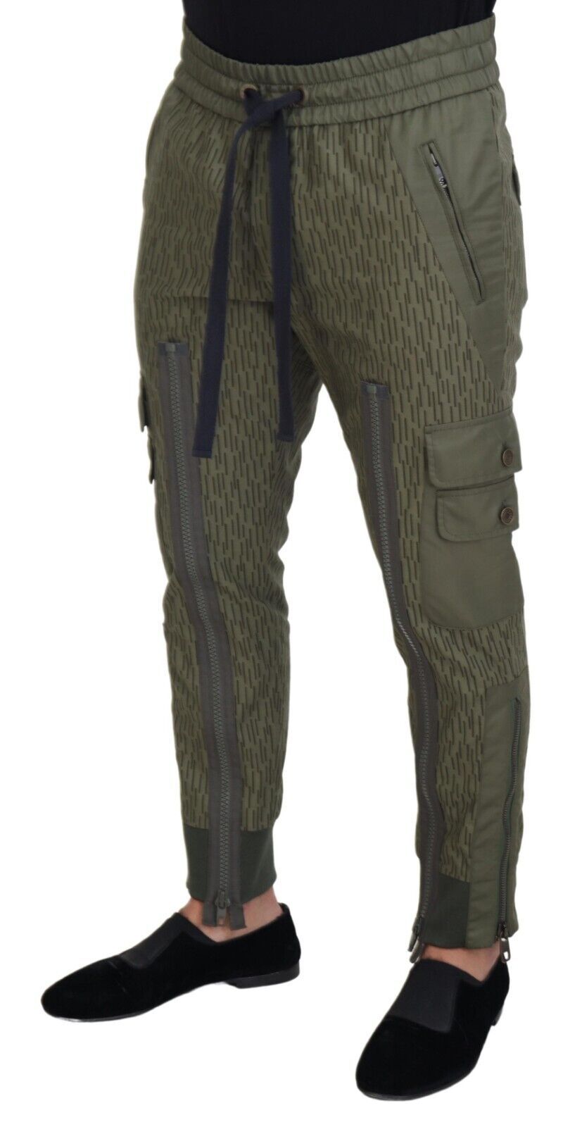 Pantalon cargo Dolce & Gabbana pour homme, à rayures vertes et fermeture éclair aux jambes