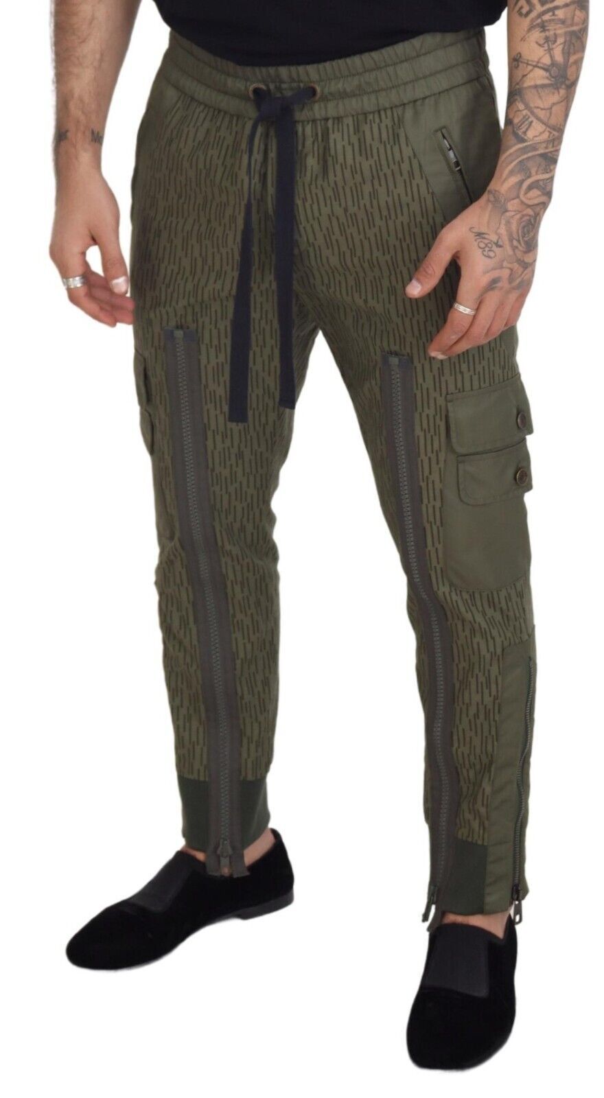 Pantalon cargo Dolce & Gabbana pour homme, à rayures vertes et fermeture éclair aux jambes
