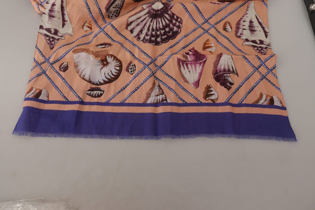 Écharpe châle en lin bleu à motif coquillage pour homme Dolce & Gabbana