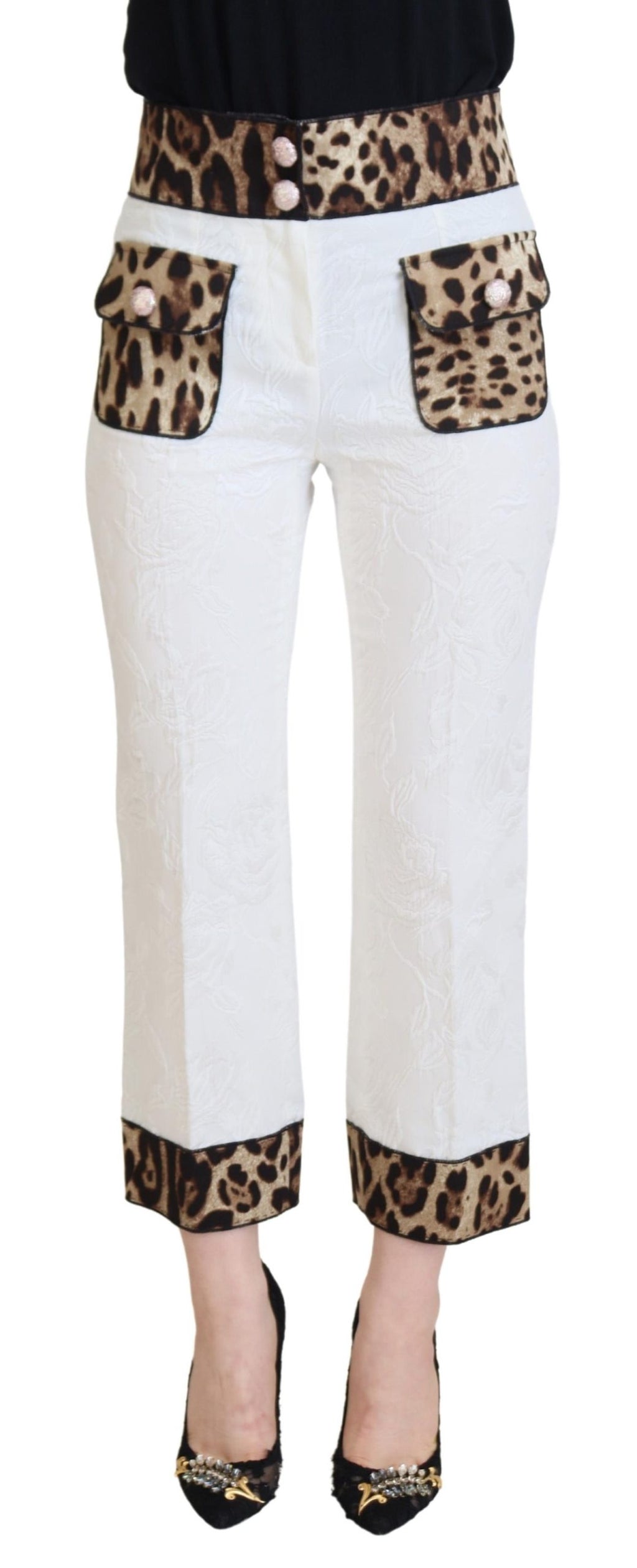 Pantalon taille haute blanc à imprimé léopard Dolce & Gabbana