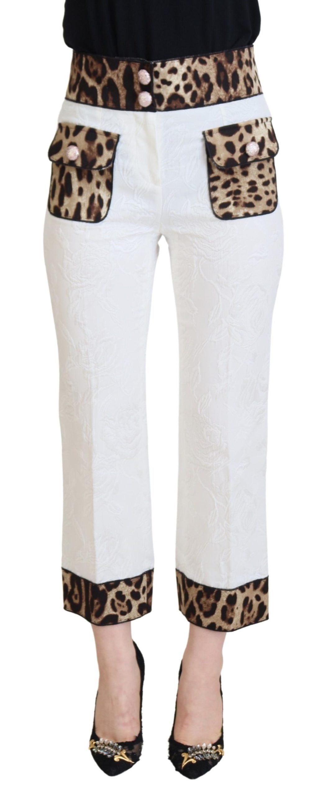 Pantalon taille haute blanc à imprimé léopard Dolce & Gabbana