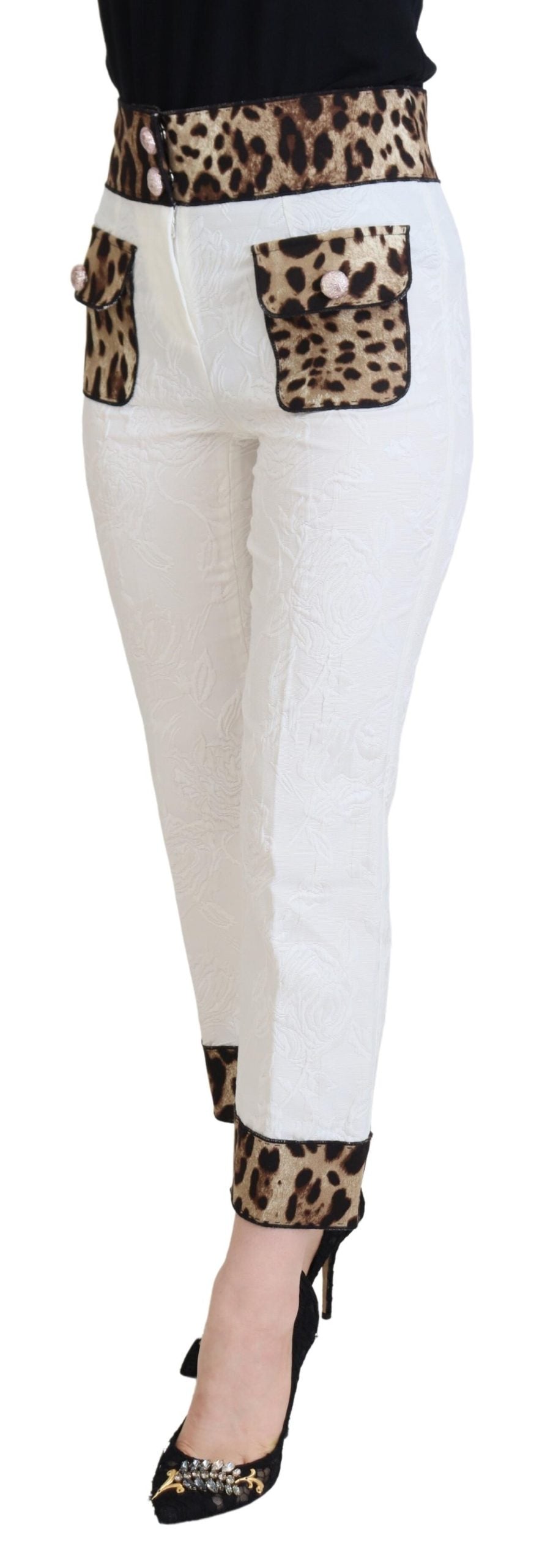 Pantalon taille haute blanc à imprimé léopard Dolce & Gabbana