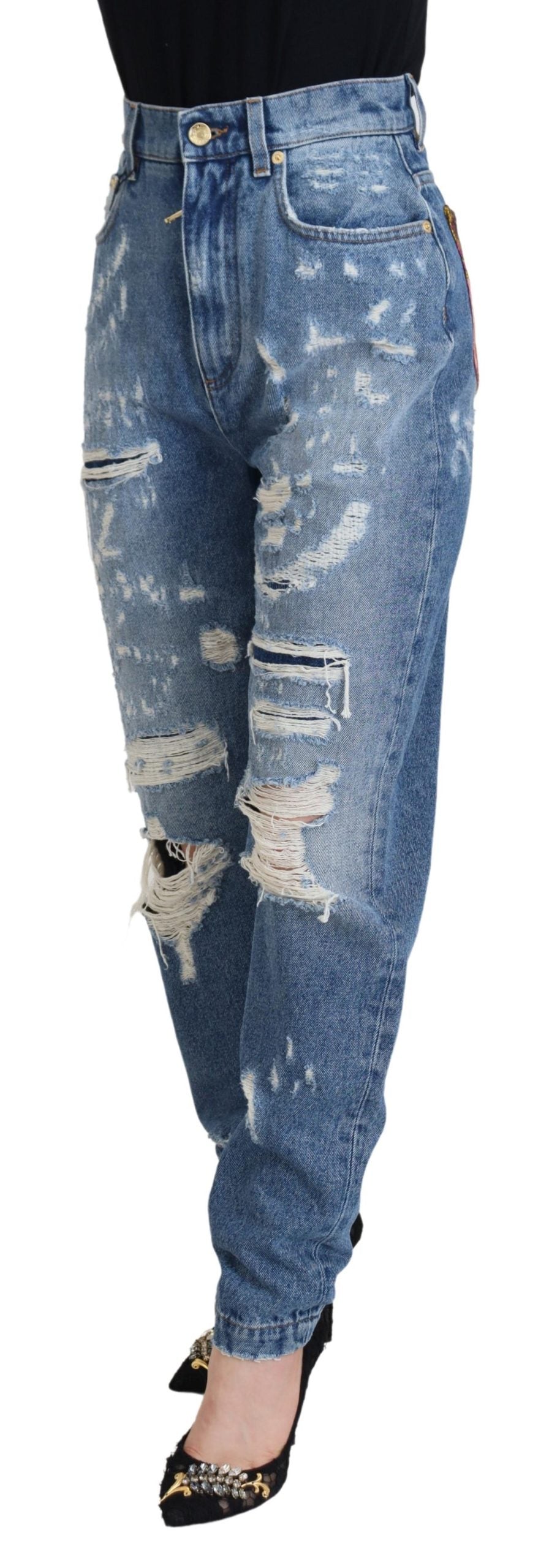 Jean en denim délavé et déchiré en coton bleu Dolce & Gabbana