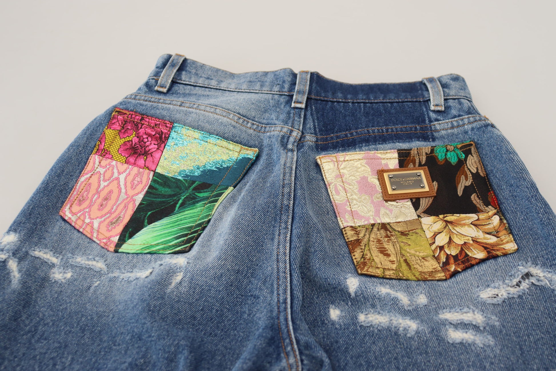 Jean en denim délavé et déchiré en coton bleu Dolce & Gabbana