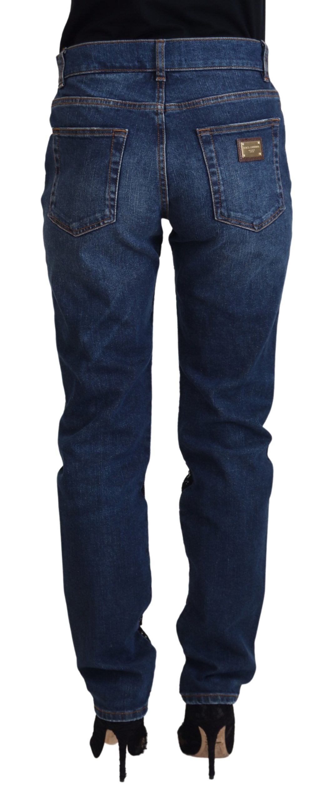 Dolce & Gabbana Jean Slim En Dentelle Florale Noire