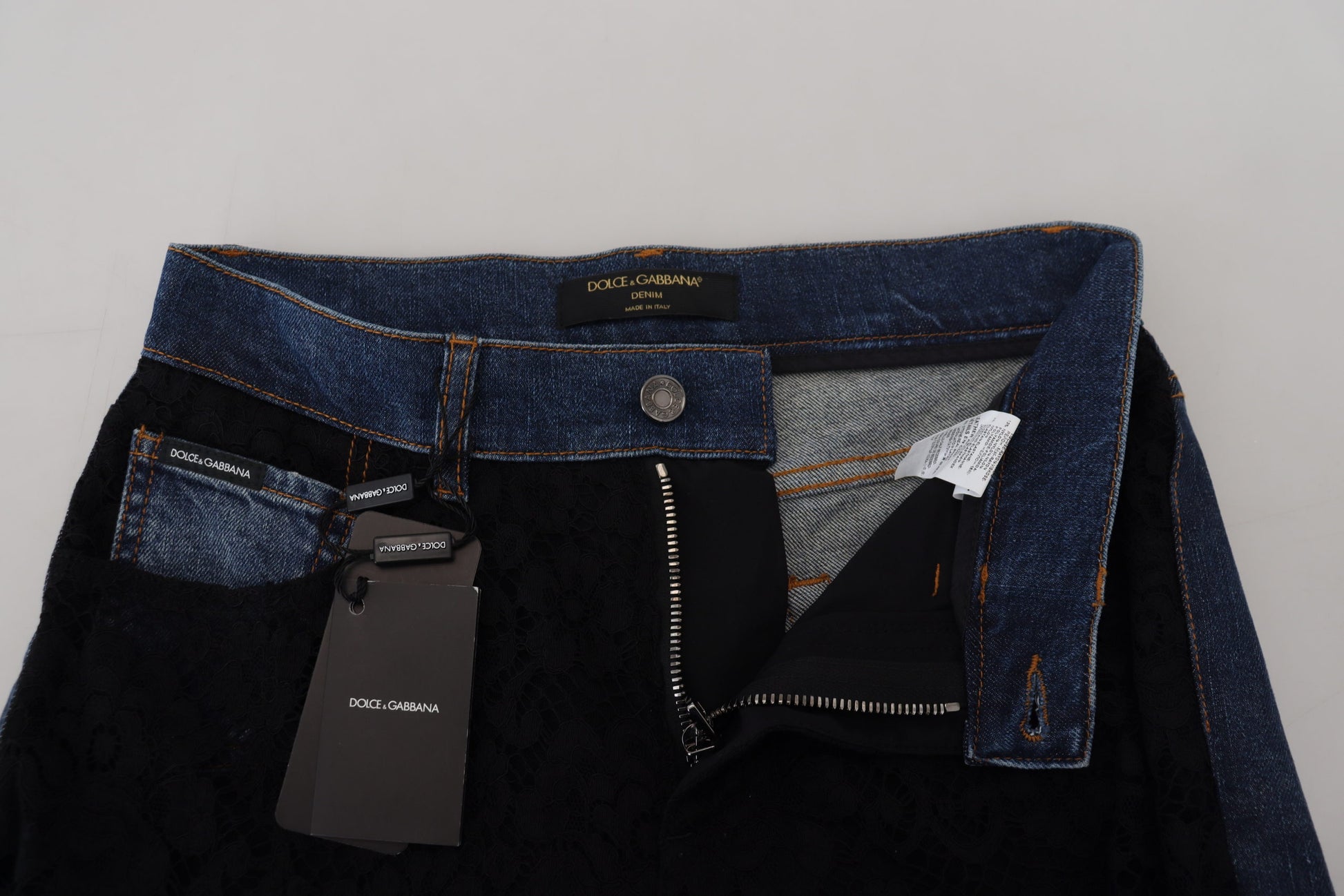 Dolce & Gabbana Jean Slim En Dentelle Florale Noire